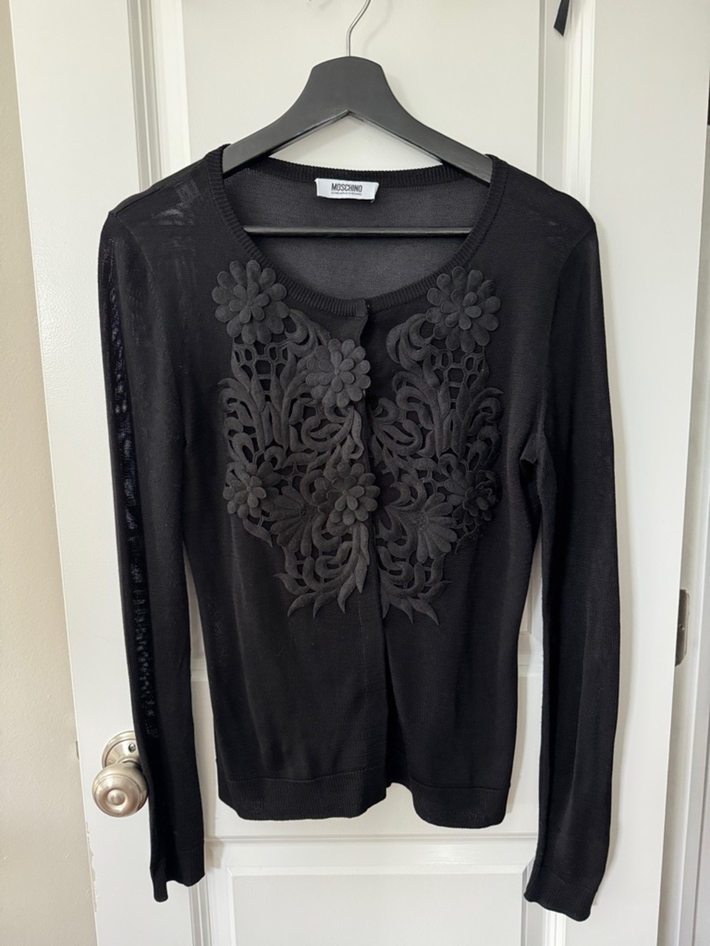 Moschino Black Floral Appliqué Sweater Cardigan